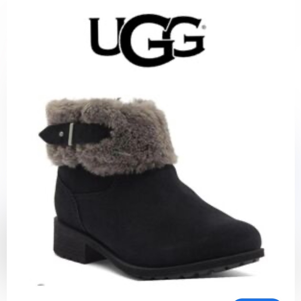 UGG Bodie Snow Boots in Black w/ Grey Shearling Cuff Size 6